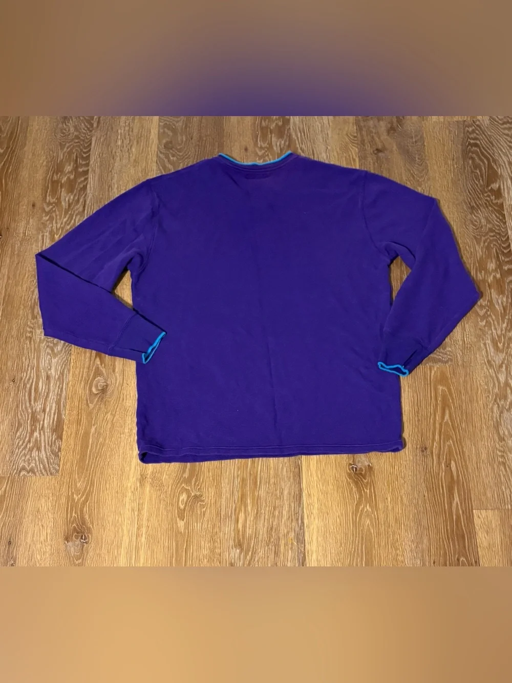 Polo by Ralph Lauren Purple V-Neck Long Sleeve Shirt with Teal Trim